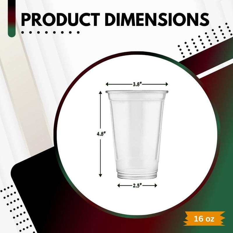 Green Direct 16 oz. Disposable Clear Drinking Plastic Cups for Boba Tea Ice Coffee 100 Pack - Image 2